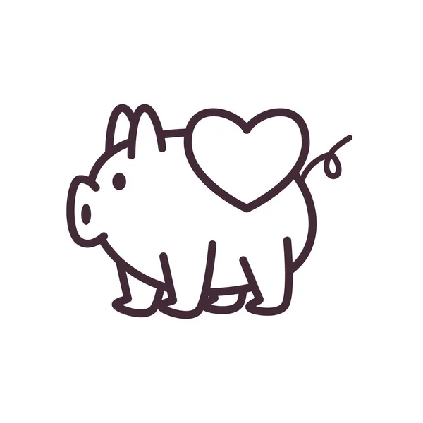 Piggy met hart lijn stijl icoon vector ontwerp — Stockvector
