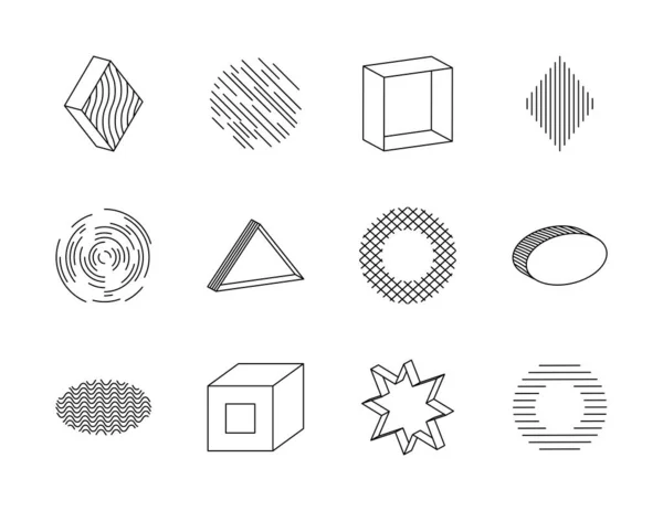 Icono conjunto de estrellas y formas geométricas, estilo de línea — Archivo Imágenes Vectoriales