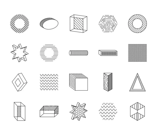 Triángulos y formas geométricas icono conjunto, estilo de línea — Archivo Imágenes Vectoriales