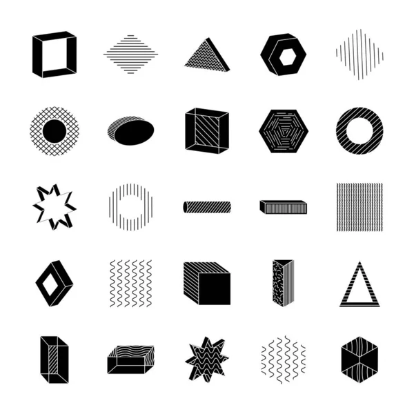 Geometriska former med abstrakt design ikon set, silhuett stil — Stock vektor