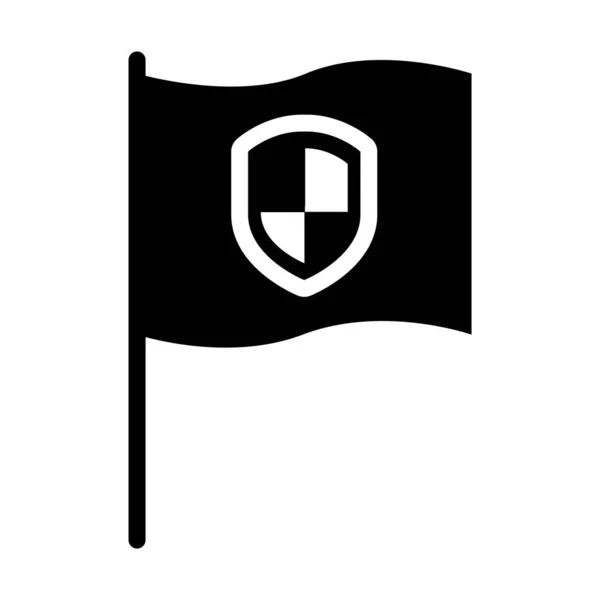 Bandera con icono de escudo de seguridad, estilo silueta — Vector de stock