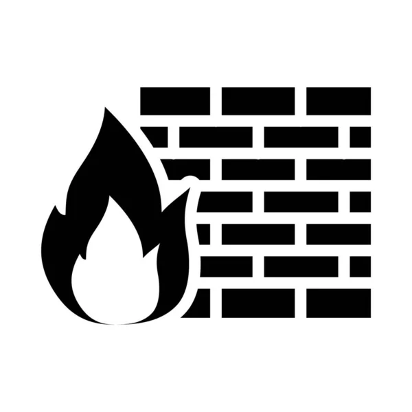 Siber güvenlik konsepti, güvenlik duvarı sembolü, yangın alevi ve duvar, siluet tarzı — Stok Vektör