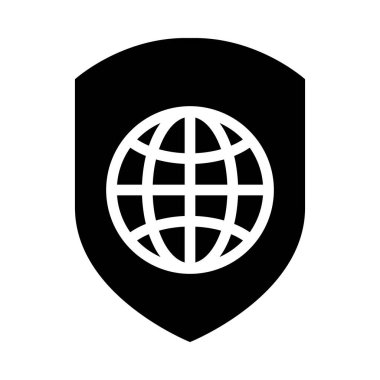 Siber güvenlik kavramı, küresel küre simgesi olan kalkan, siluet tarzı