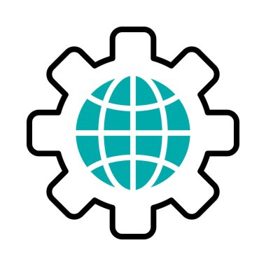 küresel küre simgesine sahip dişli tekerlek, yarı çizgi yarı renk