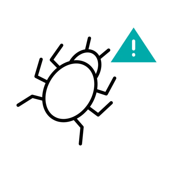 Cyber-Sicherheitskonzept, Bug Growth Warnschild Symbol, halbe Linie halb Farbe Stil — Stockvektor