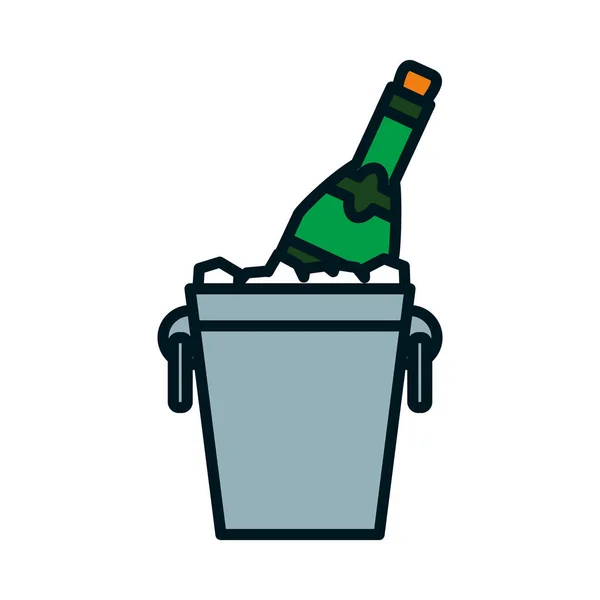 Bouteille de champagne sur glace icône seau, ligne et le style de remplissage — Image vectorielle