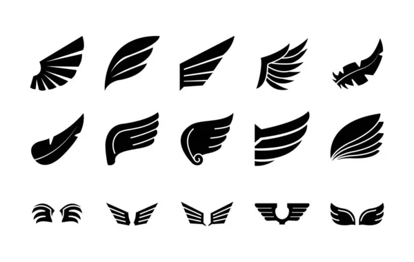 Ícone conjunto de asas e asas de falcão, estilo silhueta — Vetor de Stock