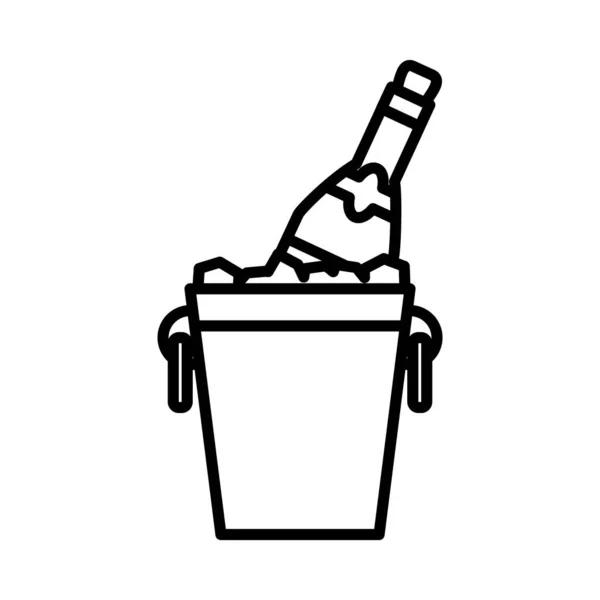 Láhev šampaňského na ikonu kbelíku s ledem, styl linky — Stockový vektor