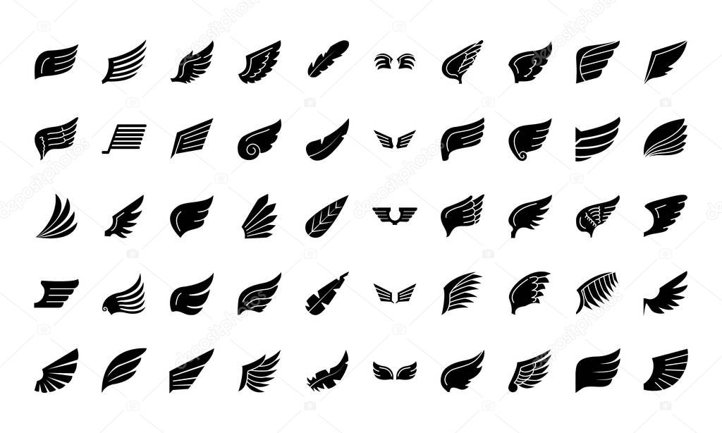 wings icon set, silhouette style
