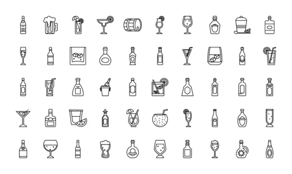 Conjunto de iconos de licores, estilo de línea — Archivo Imágenes Vectoriales