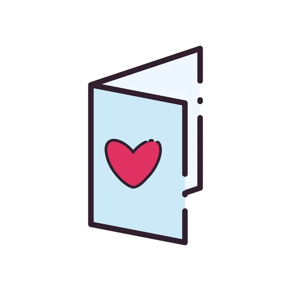 Cartão de amor com linha de coração e design de vetor ícone de estilo de preenchimento — Vetor de Stock