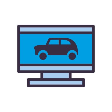 Bilgisayar satırındaki araba ve biçim ikonu vektör tasarımını doldur