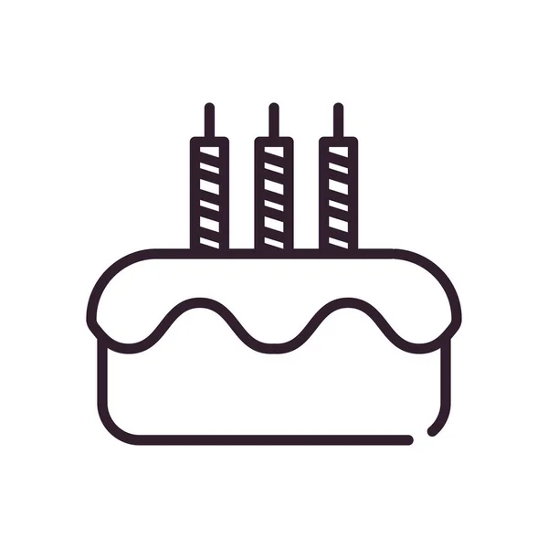 Joyeux gâteau d'anniversaire avec des bougies design icône de style ligne — Image vectorielle