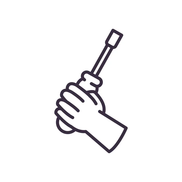 Hand hält Schraubenzieher Linie Stil-Symbol Vektor-Design — Stockvektor