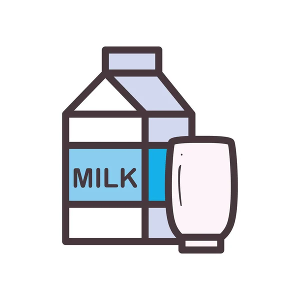 Melk doos en glas lijn en vul stijl pictogram vector ontwerp — Stockvector