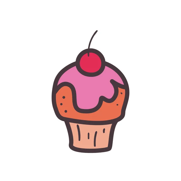 Tatlı cupcake çizgisi ve biçim ikonu vektör tasarımını doldur — Stok Vektör