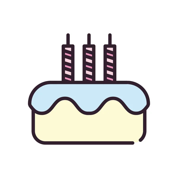 Happy Birthday Kuchen mit Kerzen Linie und füllen Stil-Ikone Design — Stockvektor