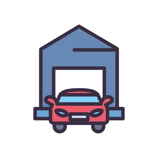 Car in front of garage line and fill style icon vector design — Stock Vector