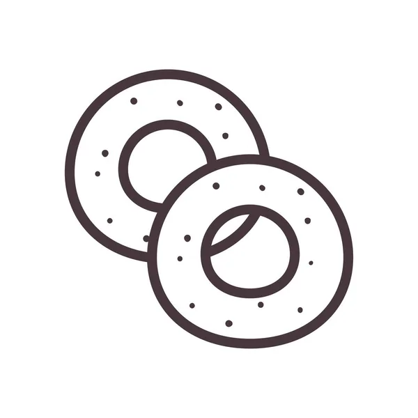 Zoete donuts lijn stijl pictogram vector ontwerp — Stockvector