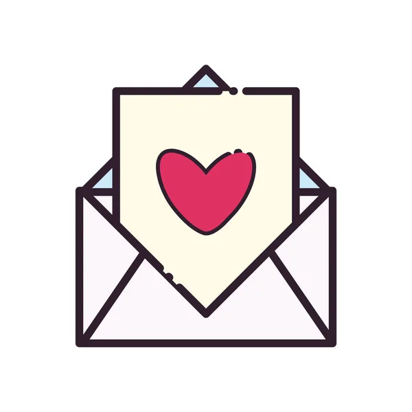 Kärlekskort med hjärtlinje och fyll stil ikon vektor design — Stock vektor
