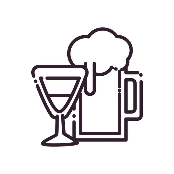 Pivo a koktejl sklo linka styl ikony vektor design — Stockový vektor