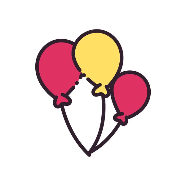 Drei Party-Luftballons Linie und füllen Stil-Symbol-Vektor-Design — Stockvektor