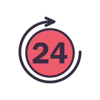Ok çizgisi ve biçim ikon vektör tasarımı ile 24 saat