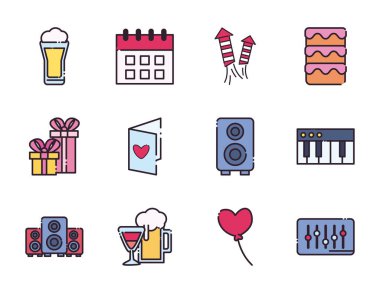 parti satırı ve doldurma biçimi simge vektör tasarımı