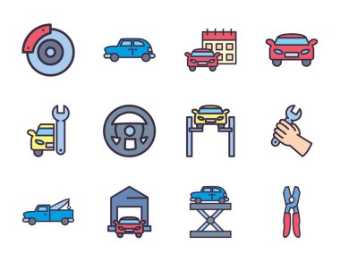 onarım servisi ve otomobil hattı ve biçim ikonu vektör tasarımını doldur