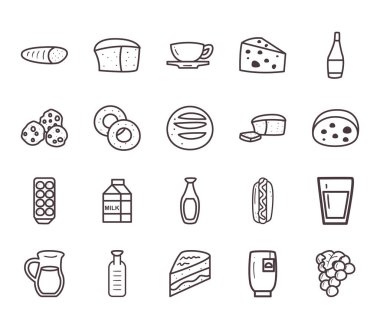 Simge vektör tasarımının yiyecek çizgisi biçimi demeti