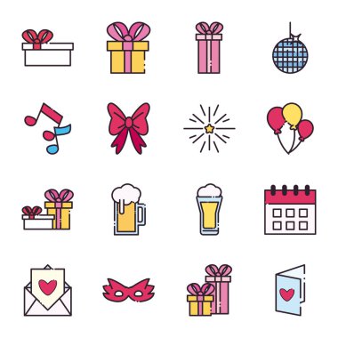 parti satırı ve biçim simgeleri koleksiyon vektör tasarımı