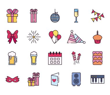 parti satırı ve biçim simgeleri bohça vektör tasarımı