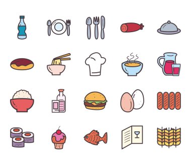 yiyecek hattı ve biçim simgeleri bohça vektör tasarımı