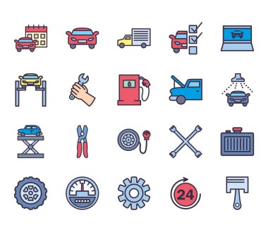 onarım servisi ve otomobil hattı ve biçim ikonu vektör tasarımını doldur