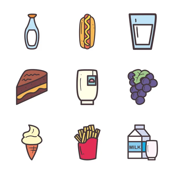 Food line und fill style icon set vektordesign — Stockvektor