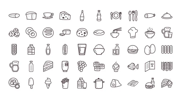 Style de ligne alimentaire 50 icône set vectoriel design — Image vectorielle