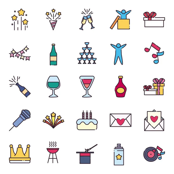 parti satırı ve biçim simgeleri grup vektör tasarımı