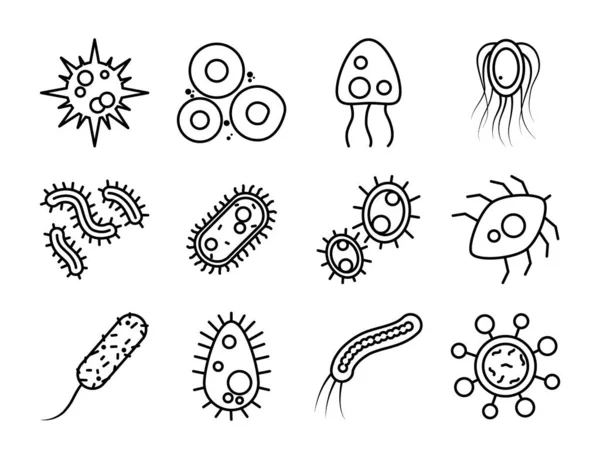 Bacteriënicoon set, lijn stijl — Stockvector