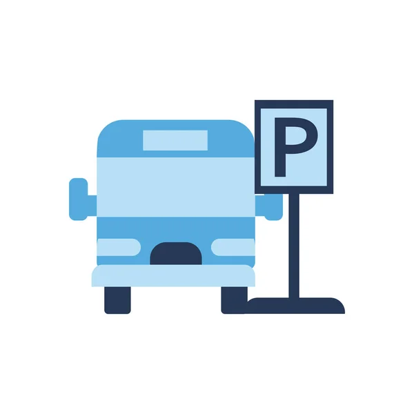 Señal de tráfico de estacionamiento y autobús de estilo plano icono de diseño vectorial — Vector de stock