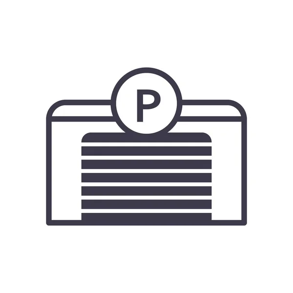 Garage avec parking panneau route bouton ligne style icône vectoriel design — Image vectorielle