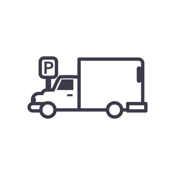 Señal de tráfico de estacionamiento y diseño de vectores de estilo de línea de camión — Archivo Imágenes Vectoriales