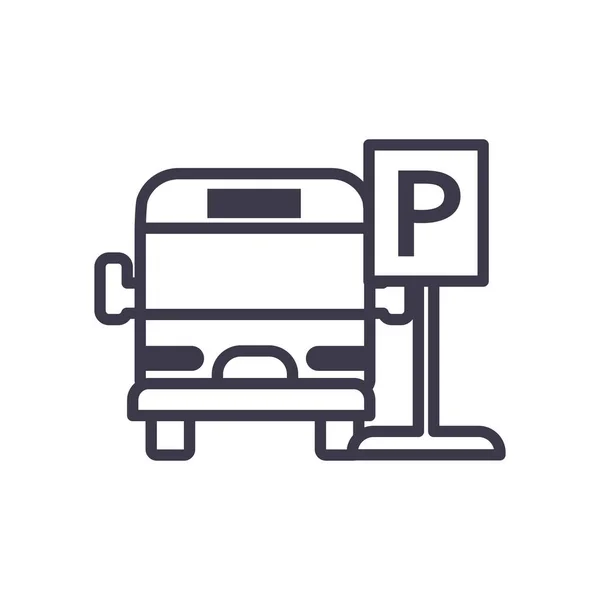 Señal de tráfico de estacionamiento y diseño de vector icono de estilo de línea de autobús — Vector de stock