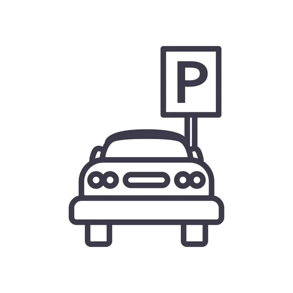 Señal de tráfico de estacionamiento y diseño de vectores icono de estilo de línea de coche — Vector de stock