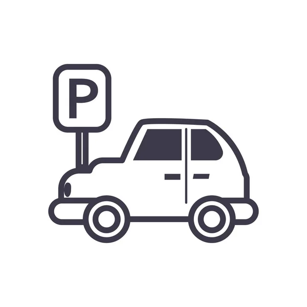 Señal de tráfico de estacionamiento y diseño de vectores icono de estilo de línea de coche — Vector de stock