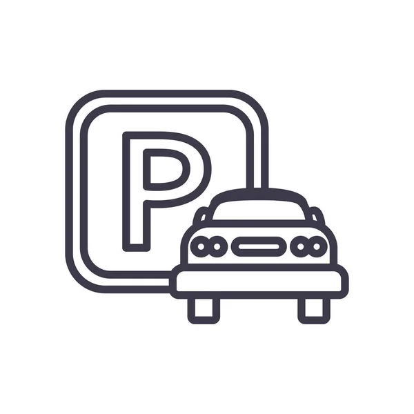 Parking panneau de signalisation cadre et voiture style ligne icône vectoriel design — Image vectorielle