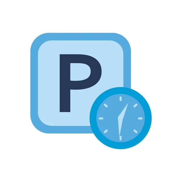 Aparcamiento señalización de carretera marco y reloj de estilo plano icono de diseño vectorial — Vector de stock