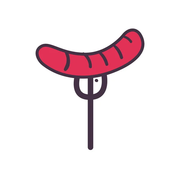 Saucisse sur la ligne de fourche et design vectoriel icône de style de remplissage — Image vectorielle