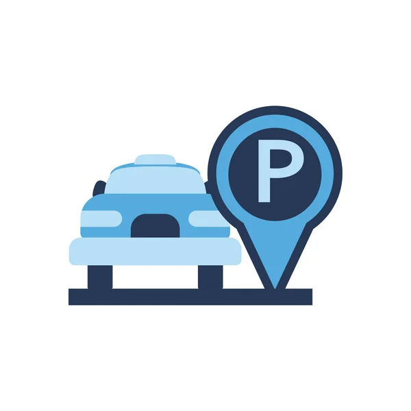 Señalización de tráfico de estacionamiento gps marca y diseño de vectores de icono de estilo plano de coche — Vector de stock