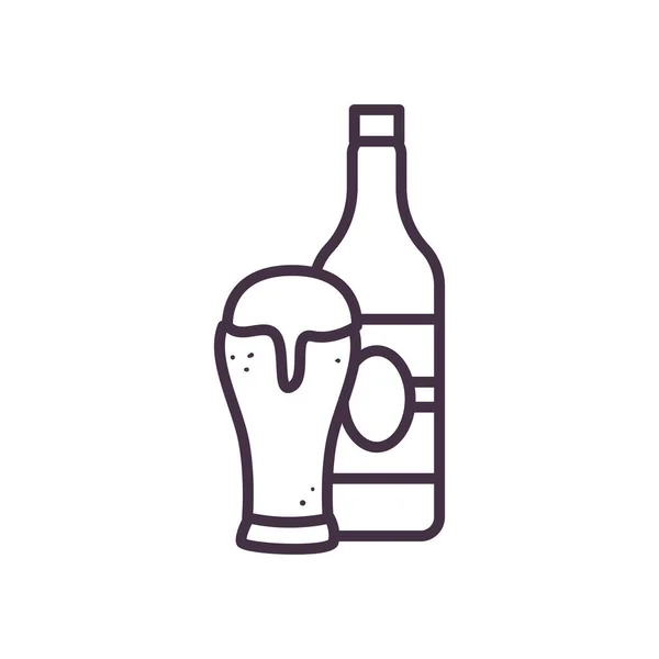 Vidrio de cerveza y botella línea estilo icono diseño de vectores — Vector de stock