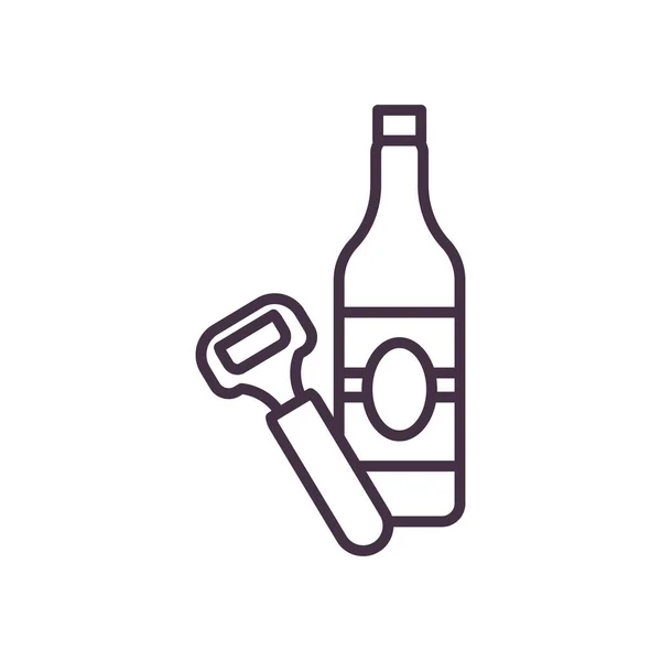 Bierflasche und Opener Line Stil-Ikone Vektor-Design — Stockvektor